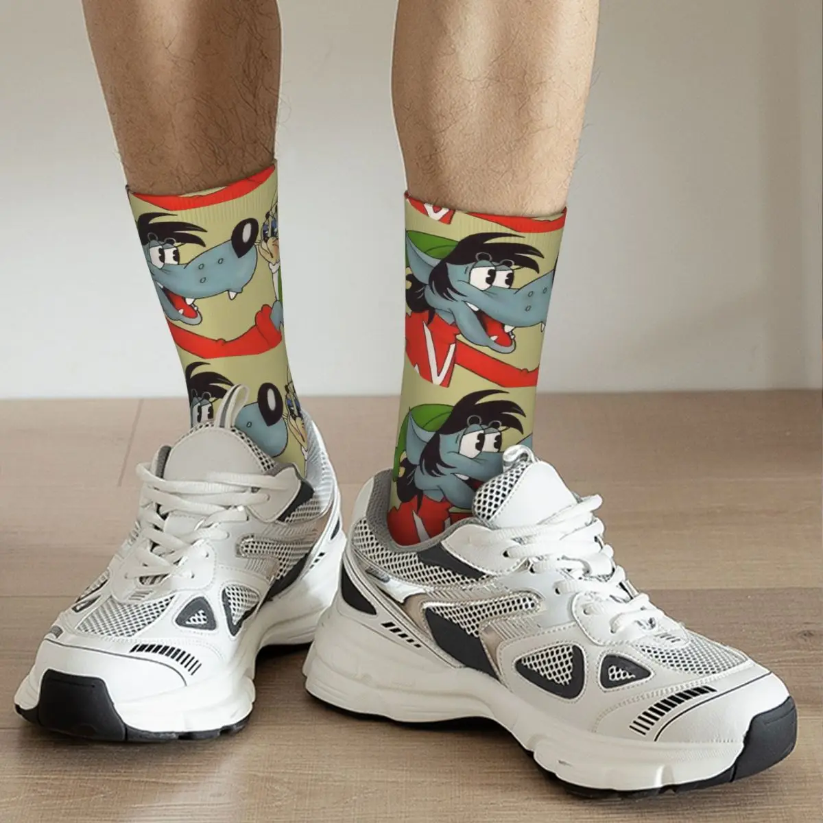 Happy Funny Men\'s Compression Socks Ein Classic Vintage Harajuku Nu Pogodi Wolf Rabbit Russian Soviet Cartoon Casual Crew Sock