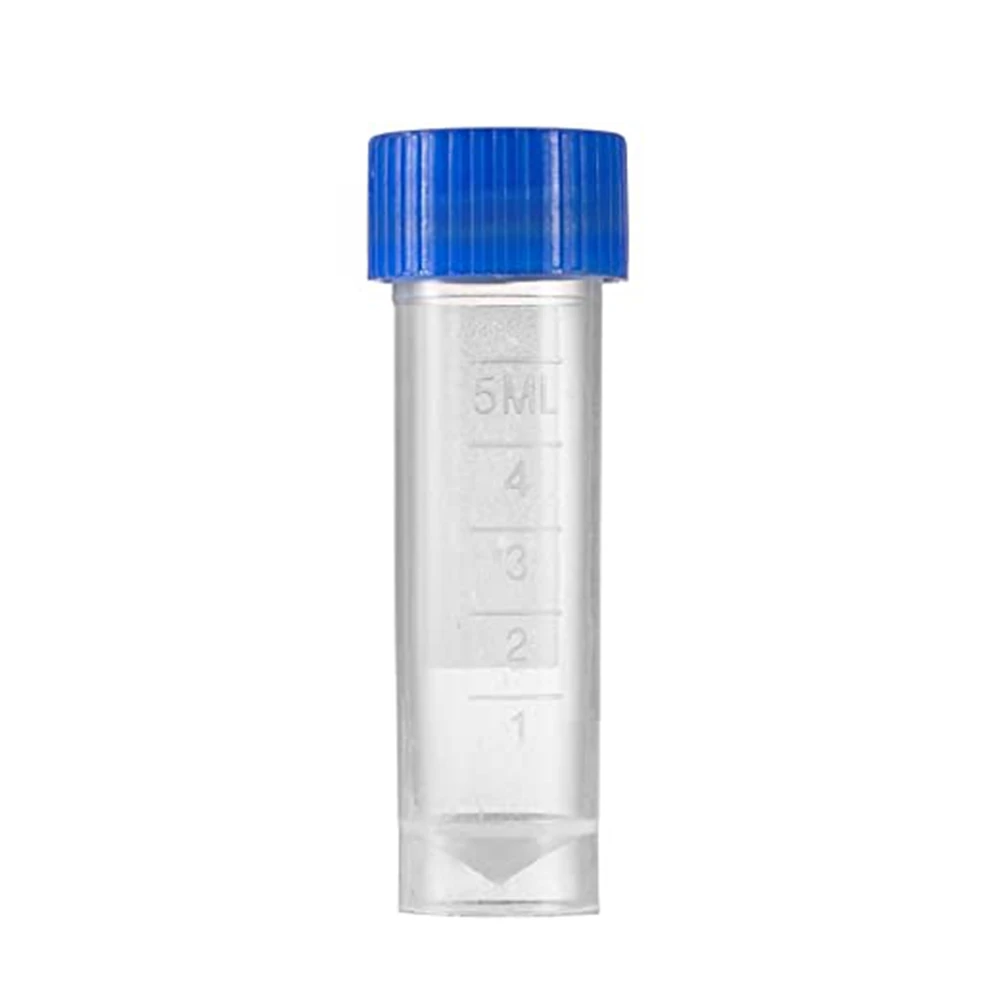 Superior-200Pcs Graduated Vial Storage Container Test Tubes 5Ml Plastic Blue With Screw Caps
