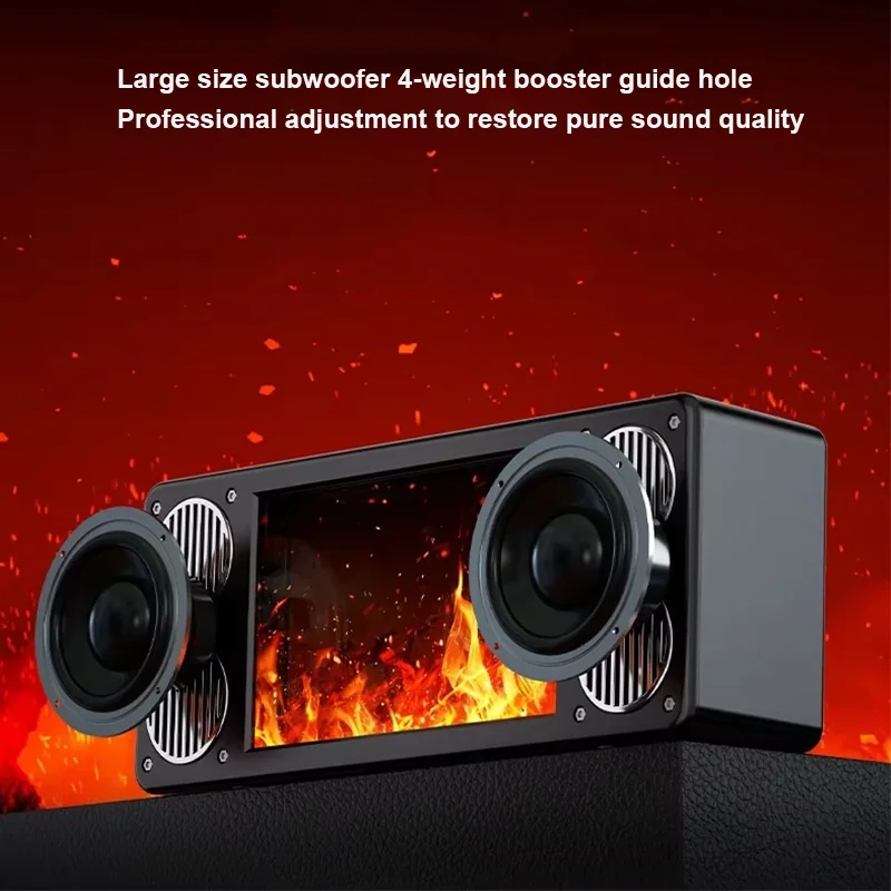 Panoramic 360° Stereo Surround Bluetooth Speaker with Flame Fireplace Effect Home Desktop HIFI Subwoofer Support TF USB AUX Play