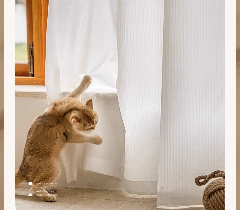 Anti-Katze-Kratz-Vorhänge aus weißem Tüll für Wohnzimmer, Esszimmer, Schlafzimmer, Phantom Tarn, individuell anpassbares Balkonfenster, transparenter Bildschirm – Detail 2