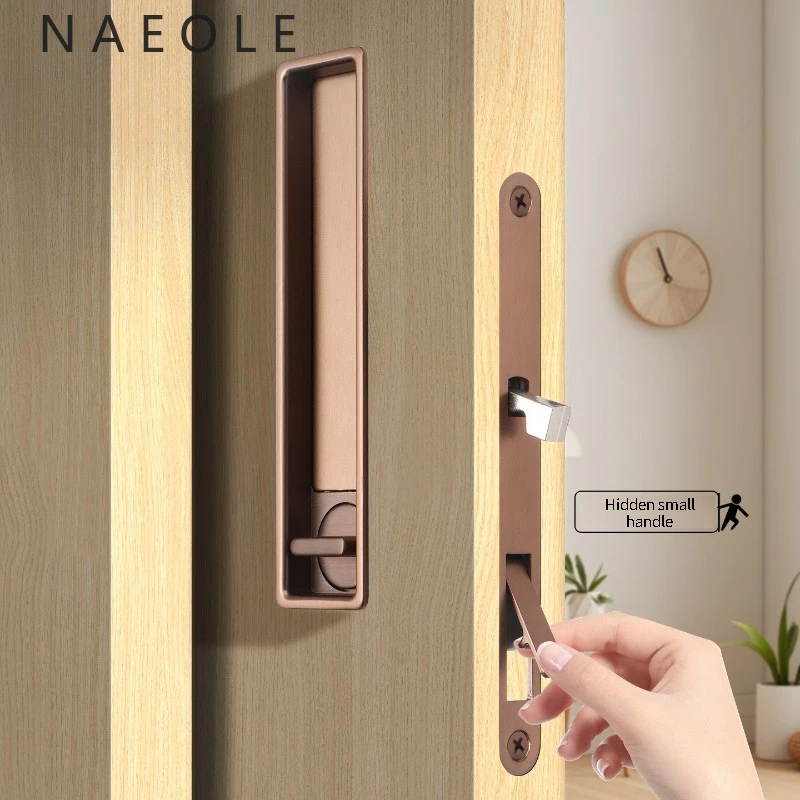 Cerradura de puerta corredera oculta empotrada para el hogar, estilo americano, con manija para puerta corredera de balcón, baño y dormitorio
