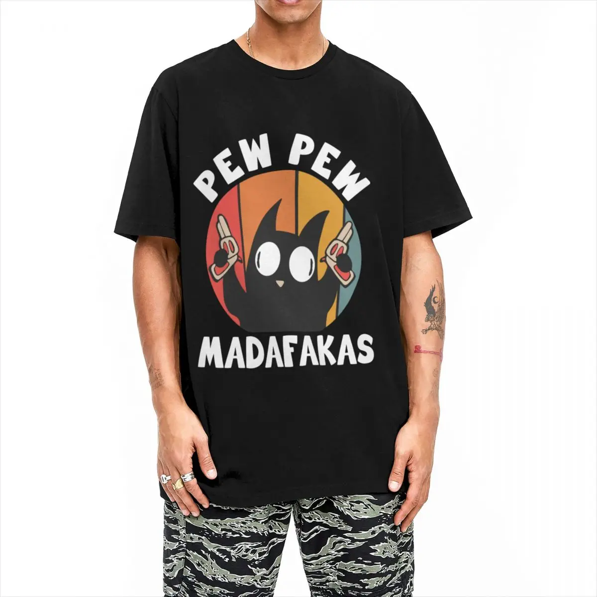 Streetwear T Shirt Pew Pew Madafakas Cotton T-Shirts gun Hippie Tshirt for Man Beach Y2K Funny Loose Short Sleeve Tops