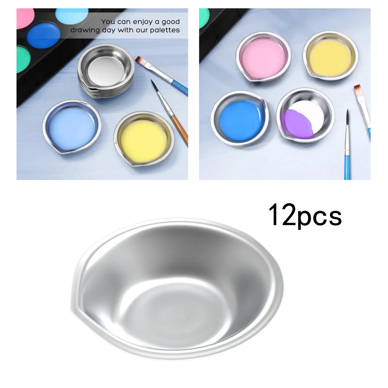 12pcs  Stainless Steel Small Round Paint Tray Watercolours Paint Mixing  Tray Painting Color  for Home