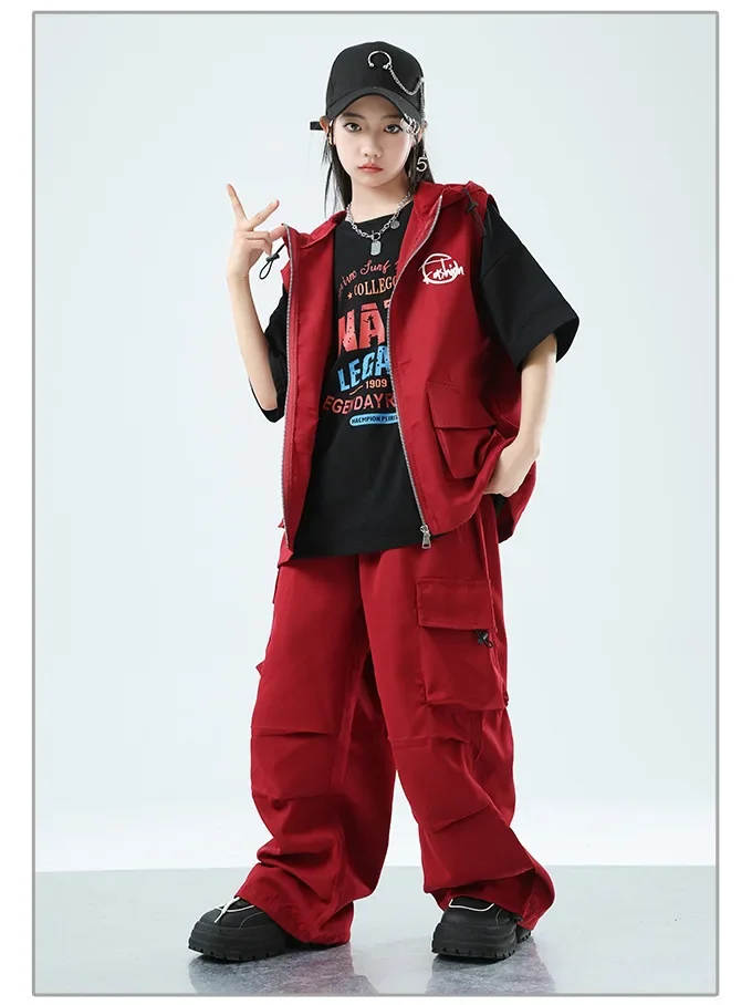 Kinder Hip-Hop Street Dance Outfit Set Jungen Mädchen Bühnenkostüm Trendige Ärmellose Weste Modenschau Partykleidung – Detail 3