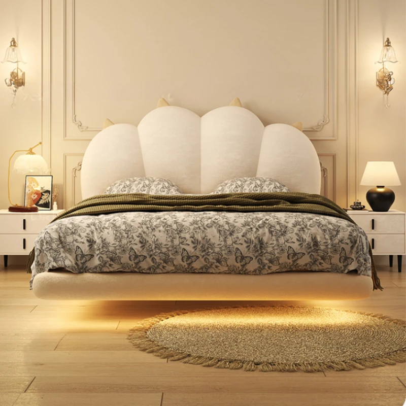 

Metal Velvet Lights Bed Bed Double Storage Space Adults Children Bedroom Beds King Size Loft Floating Cama De Casal Furniture