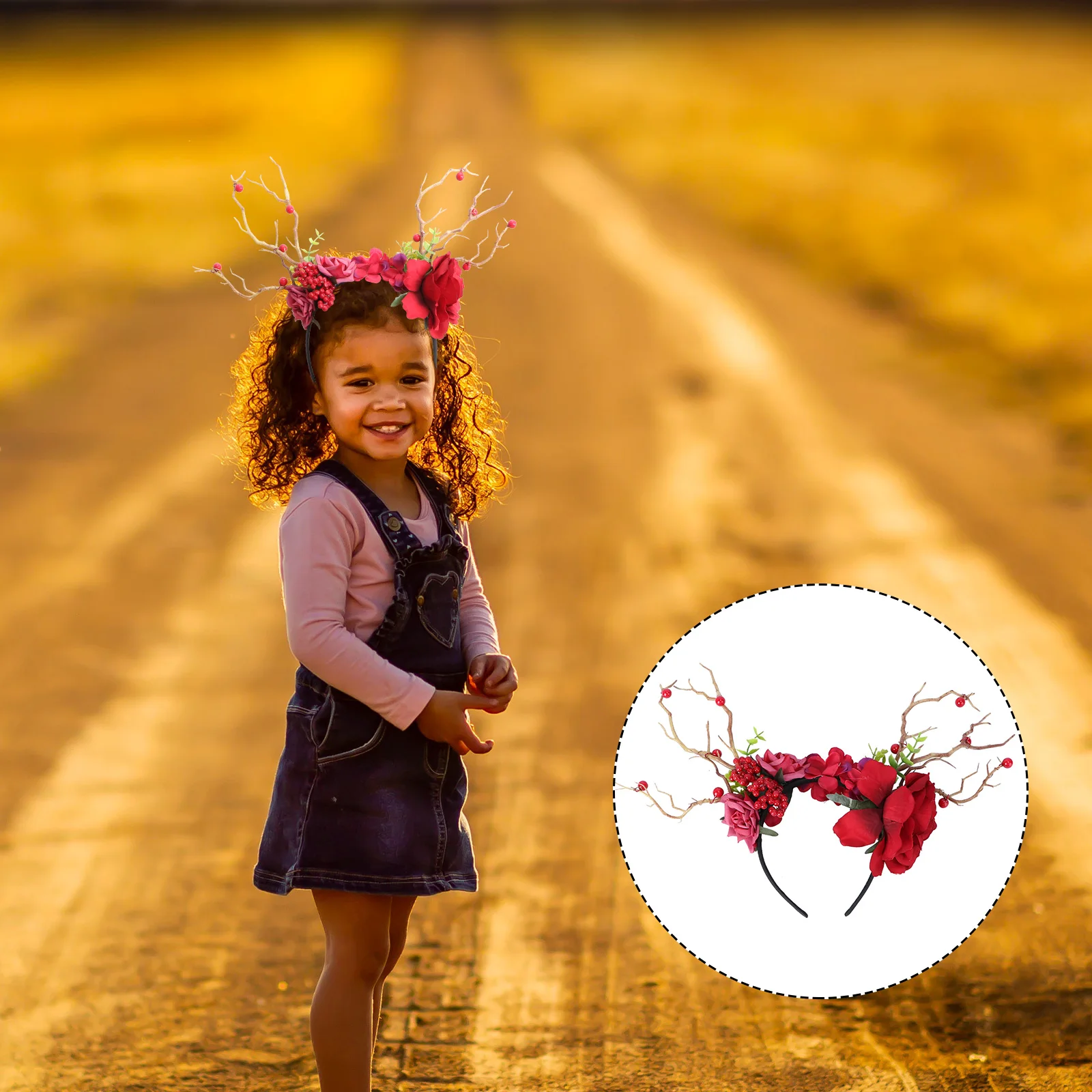 

1pc Valentine'S Day Rose Hair Hoop Berry Antler Decor Creative Party Headdress Lovely Festival Head Accessory Red Hairwear Prop