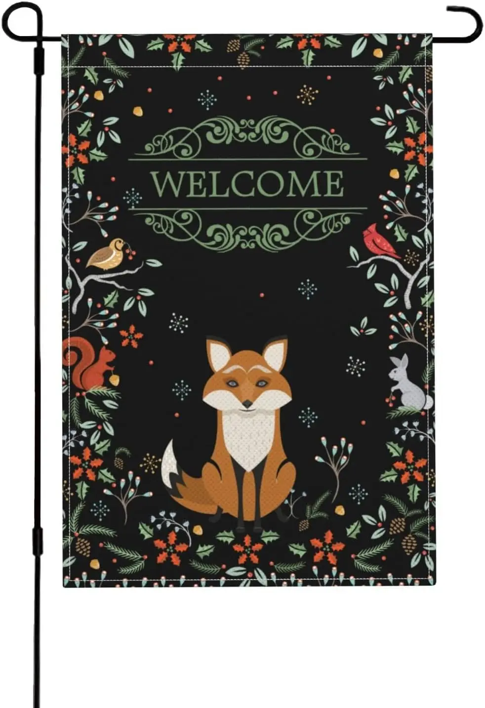 Welcome Garden Flag Forest Fox Double-Sided Rustic Linen Garden Flag, Charming woodland wreath Animal Outdoor Décor - 12x18& PPZ