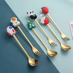 Stainless Steel Dessert Spoon Cartoon Cute Coffee Spoon Summer Small Ice Cream Spoon Fruit Forks Kitchen Tools