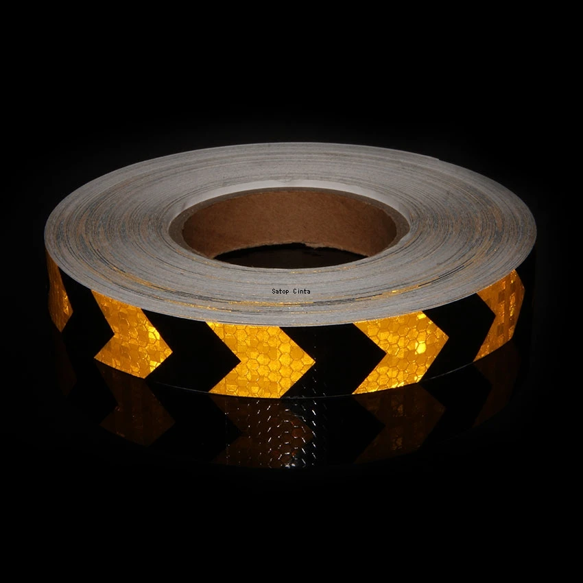 High-Intensity Reflective Adhesive Waterproof Stickers Yellow-Black Outdoor Conspicuity 25mm*10m Reflectors Tape For Bicycle Car