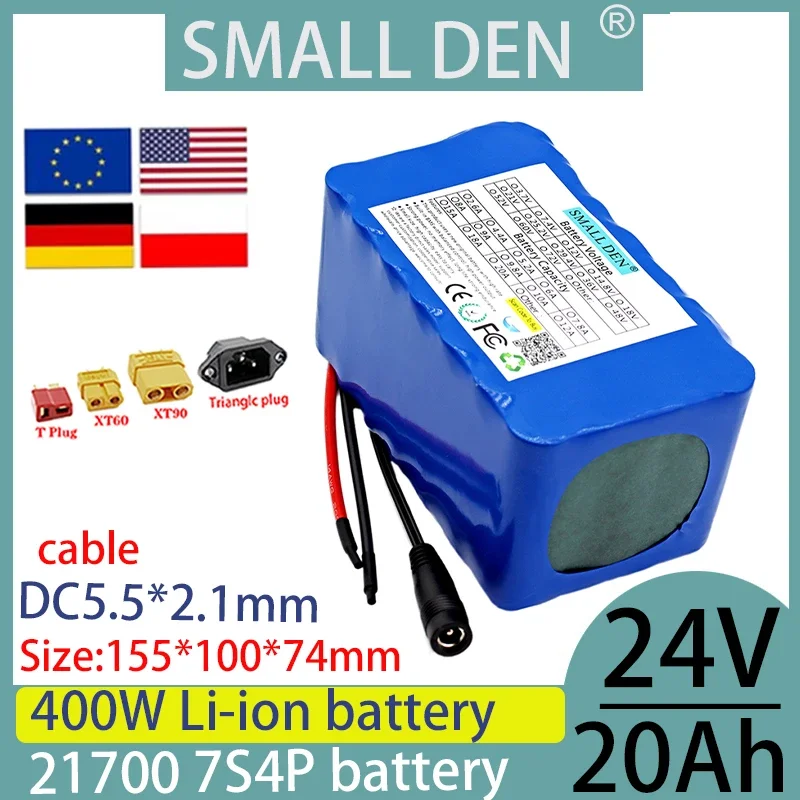 

New 24V 20ah lithium battery 21700 7S4P with built-in Bms 0-400W tool motor, high-quality high-power electric+2A 3A charger