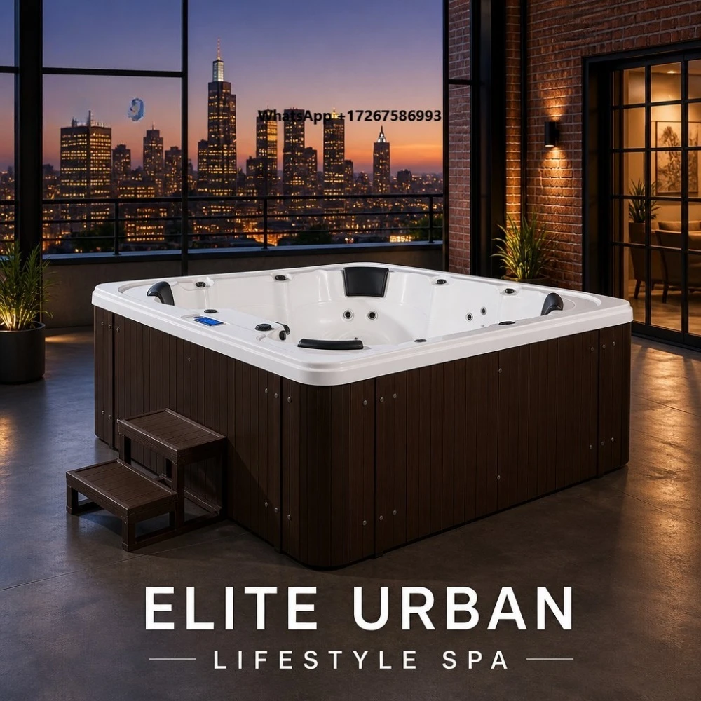 Luxury 43 Jets Balboa Acrylic Free Standing Outdoor Spa Hot Tub 2.38M Colorful Lights Whirlpool Massage Bathtub for 7 Person