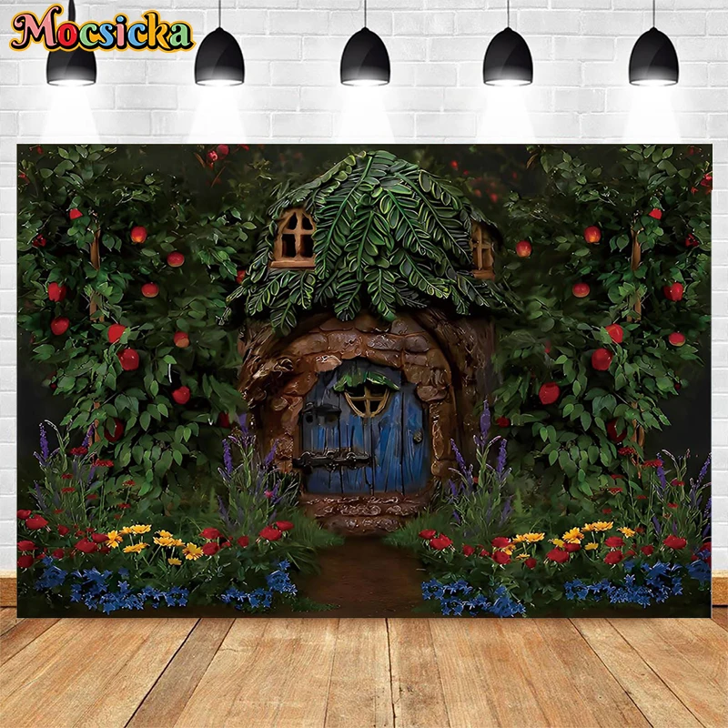 

Mocsicka Spring Photo Backgrounds Cabin In The Woods Forest Flowers Decoration Children's Portrait Studio Photography Background