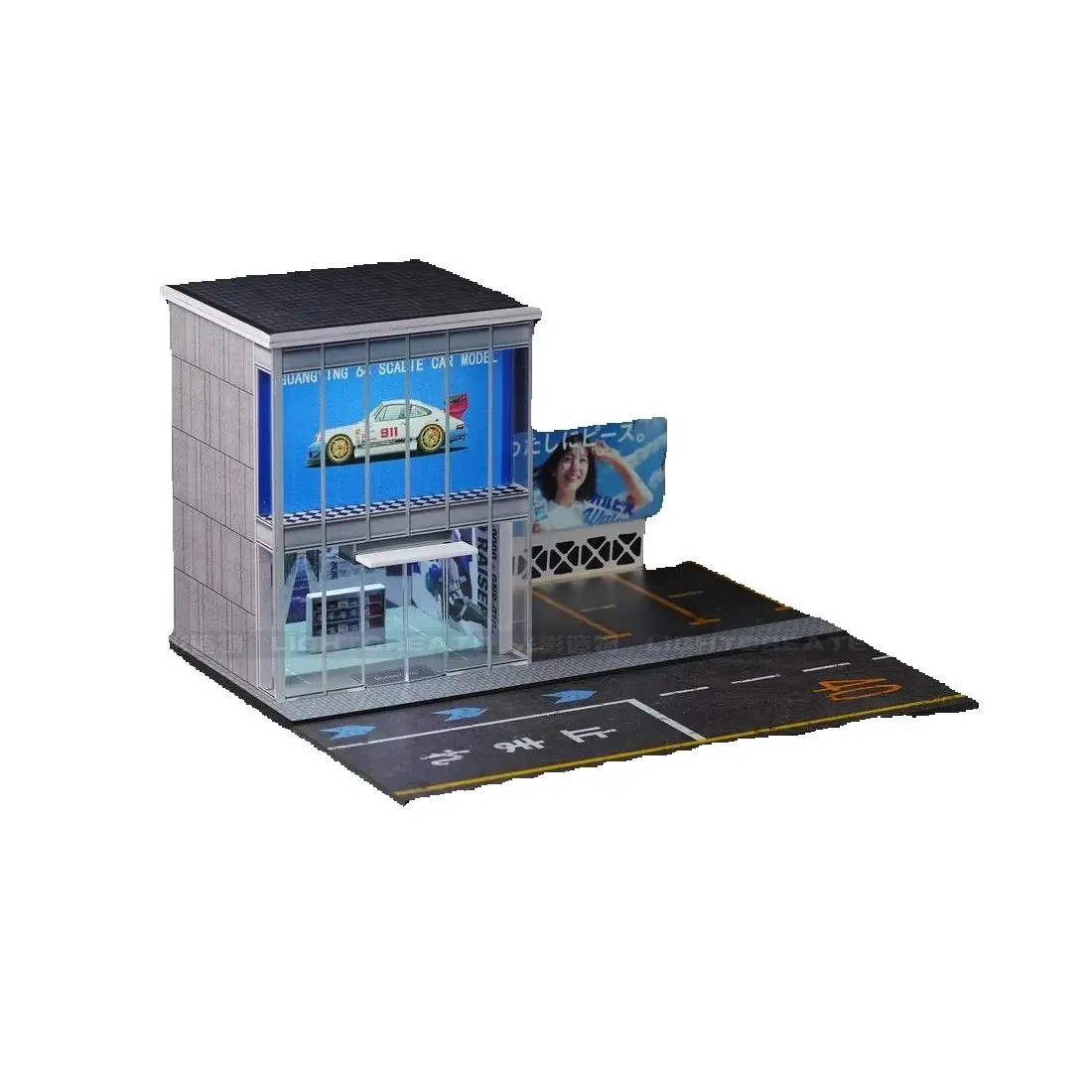 1/64 Japanese Grocery Shop Lighting Scene Parking Space Building Ornament Car Diorama Model