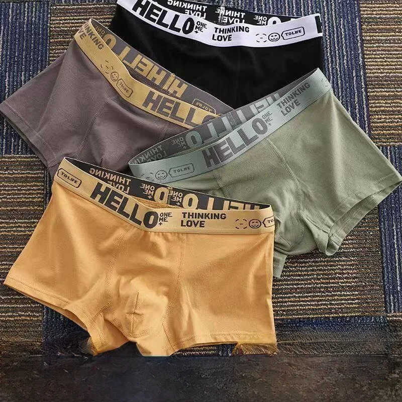 Men's Breathable Boxer Shorts Comfortable Flat Angle Pants Single Layer  Design Polyester Fiber mid Waist Briefs