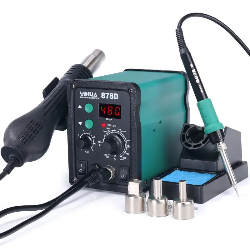 YIHUA 878D  220V 110V Optional Hot Air Gun Soldering Station With 907A Soldering Iron Station