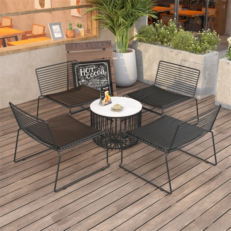 White slate small round table milk tea shop outdoor leisure wrought iron table and chair courtyard one table and four chairs com