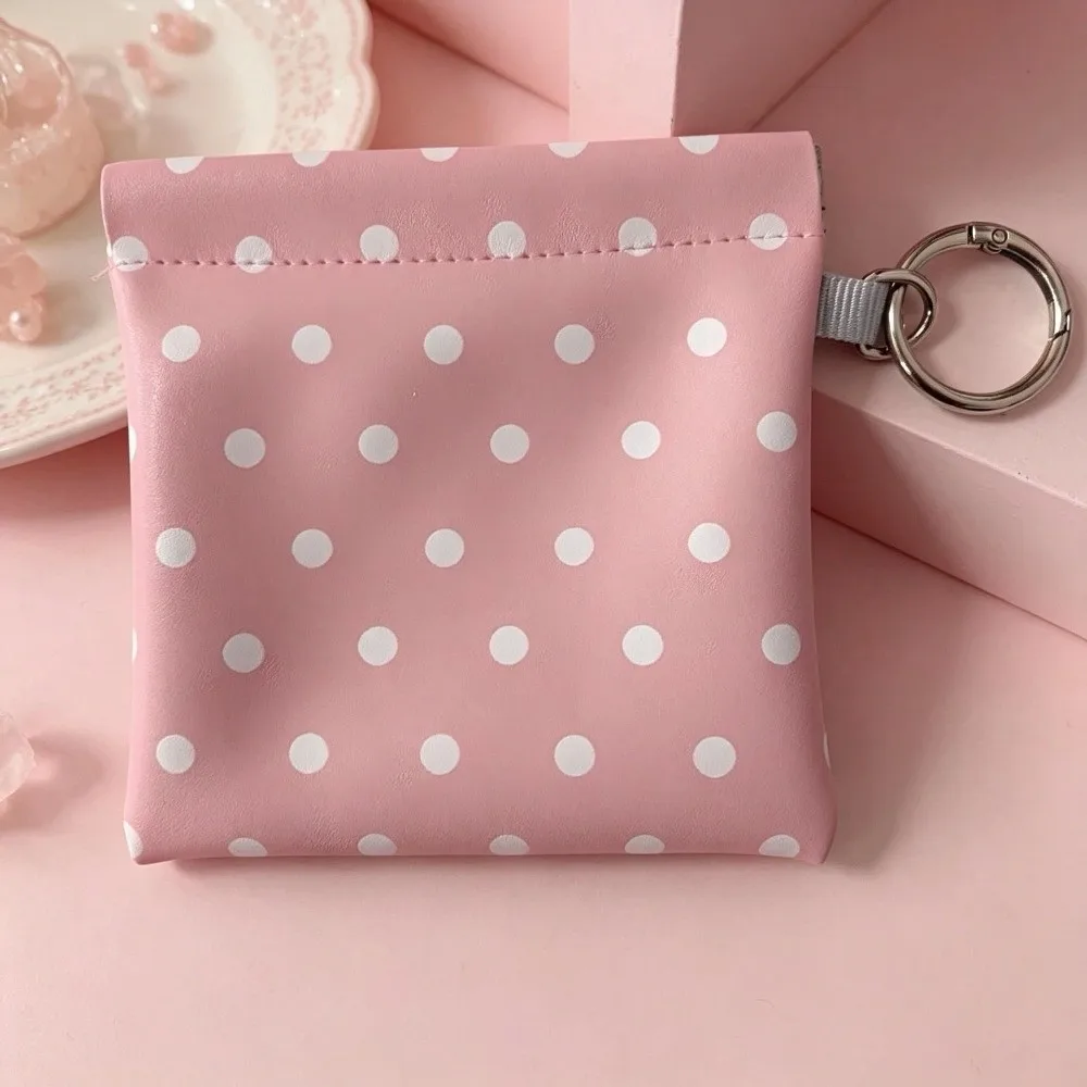 PU Self-closing Storage Bag Automatic Closed Portable Polka Dot Coin Purse Pendant Design Small Size Hanging Lipstick Pouch