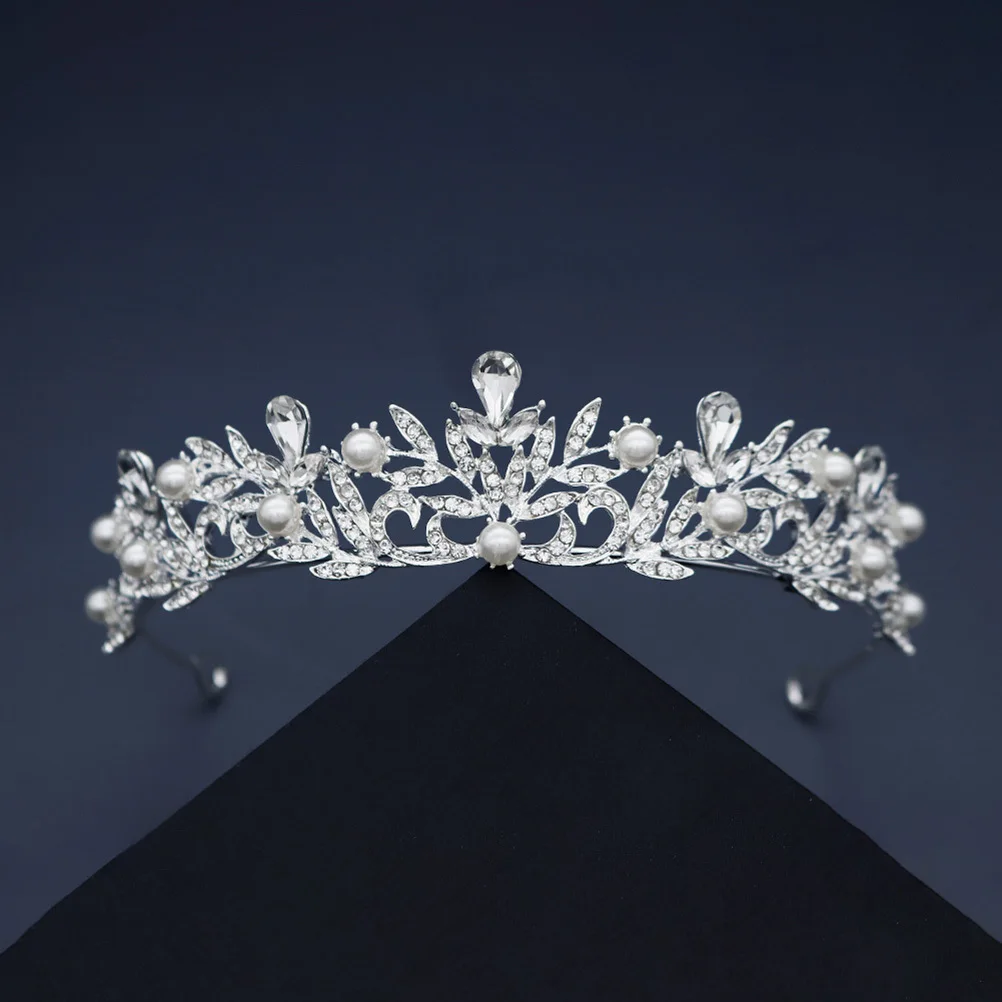 

1Pcs Sparkling Rhinestone Hair Crown with Pearl Effect Elegant Women Headdress for Bridal Events Festivals Silver