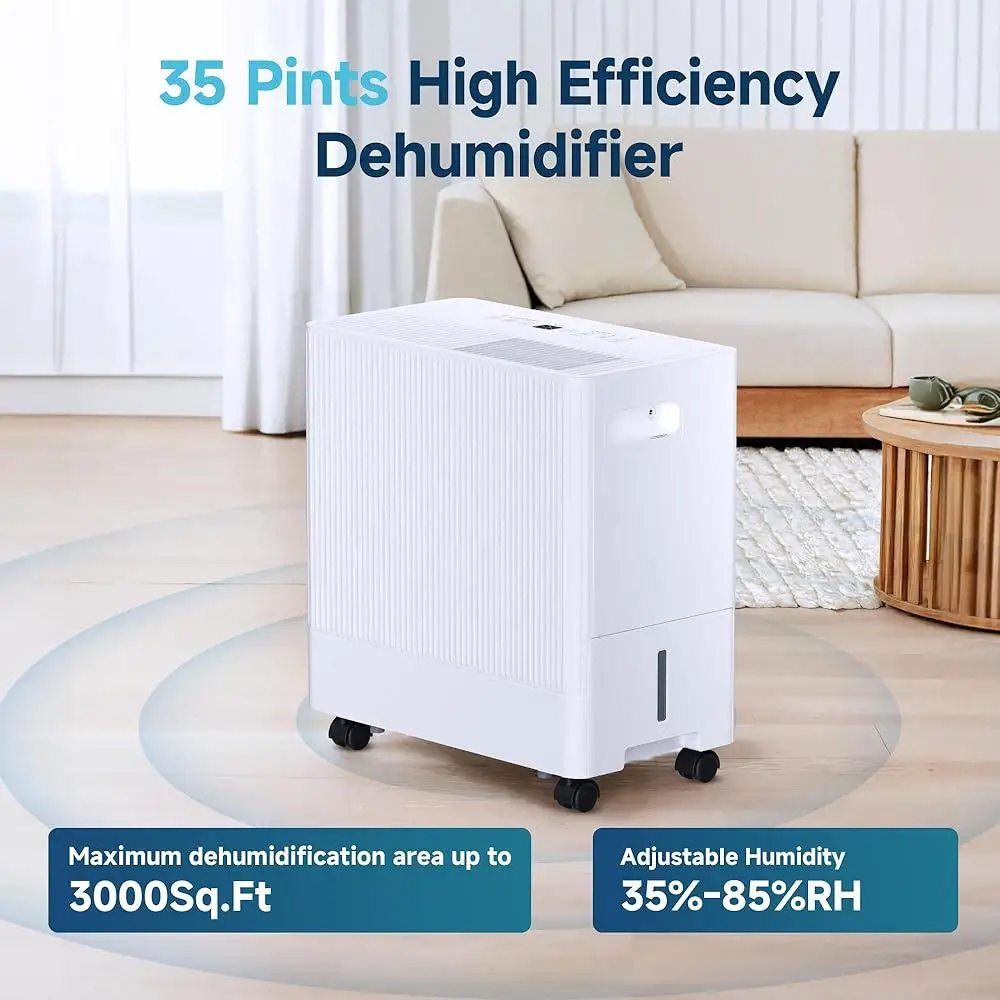 배수 호스가 있는 35파인트 제습기 가정 및 지하실 3000평방피트 자동 타이머 다기능 지능형 건조 모드