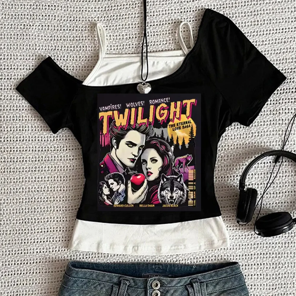 Twilight cropped top women japan summer streetwear vintage party shirt cute goth anime korean fashion