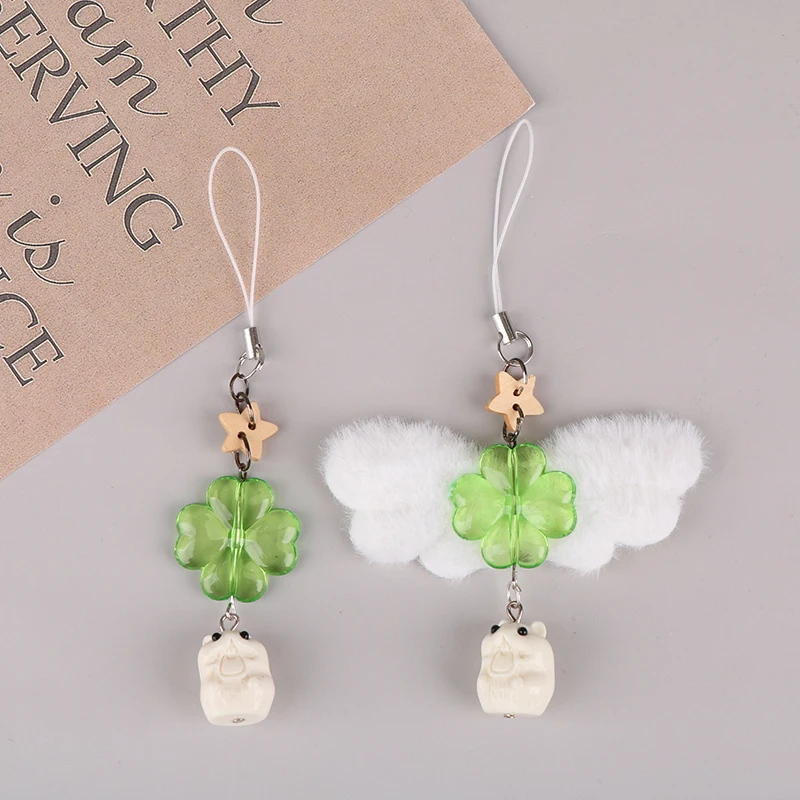 1Pc groene Lucky Clover Groundhog sleutelhanger Lucky Clover mobiele telefoon hangende touw hanger sleutelhanger