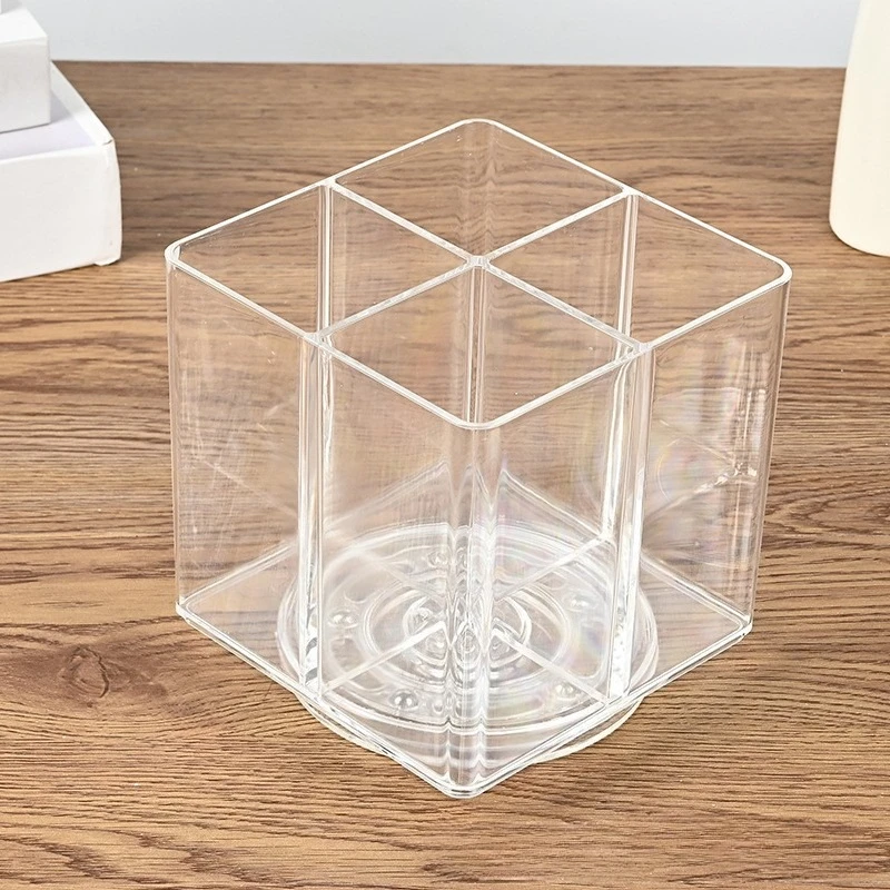 Transparent Rotating Pencil Holder, Desktop Dust-proof Storage Rack for Coffee Capsules, Makeup Brushes, and Student Stationery