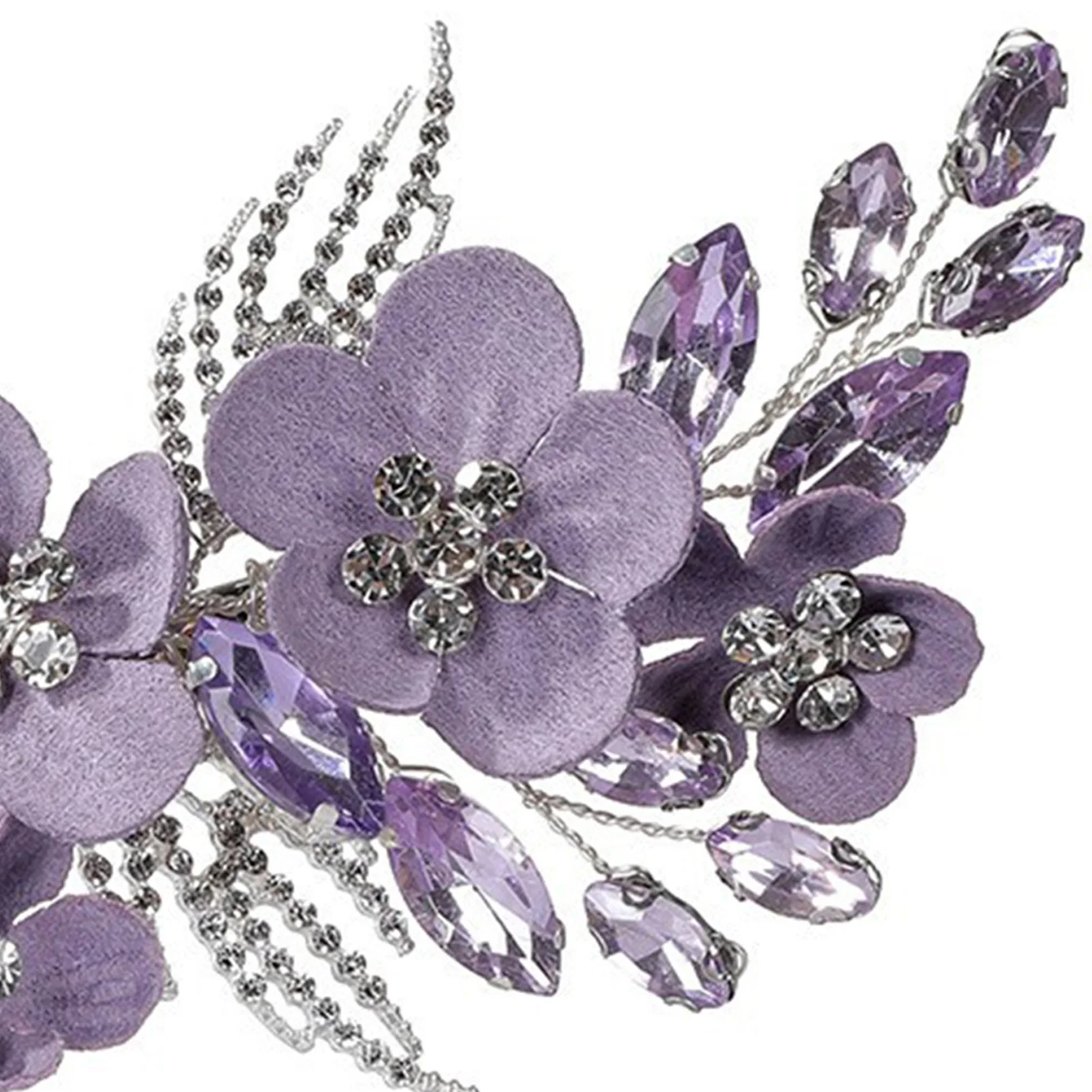 Haarspange aus Legierung mit lila Blumen-Strass-Kristall-Akzent, sichere Metall-Haarspange für Hochzeitsfeiern und Fotoshootings für Bräute – Detail 8