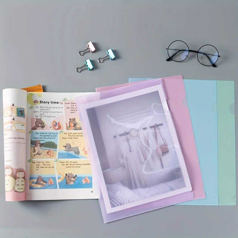 12pcs L-Shaped A4 File Folders - Durable PP Material, Ideal for Student Tests, Office Presentations & Document Organization