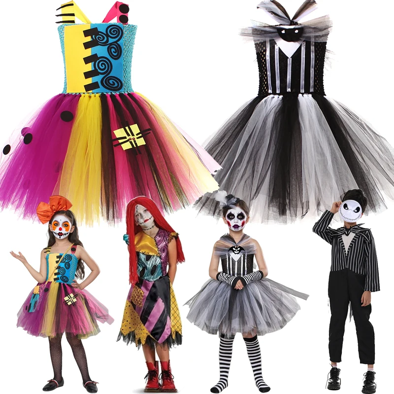 2-12T Halloween Christmas Eve Cosplay Dress Horror Fancy Princess Dress Girl Puffy Costume Party Camouflage Clothes Party Gifts