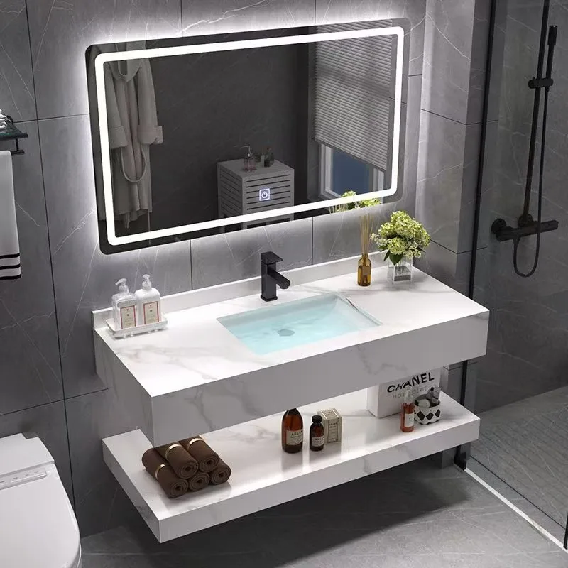 

Modern Bathroom Cabinet Storage Bathroom Sinks Single Sink Bathroom Vanity With Smart Mirror Suitable for Hotel Apartments