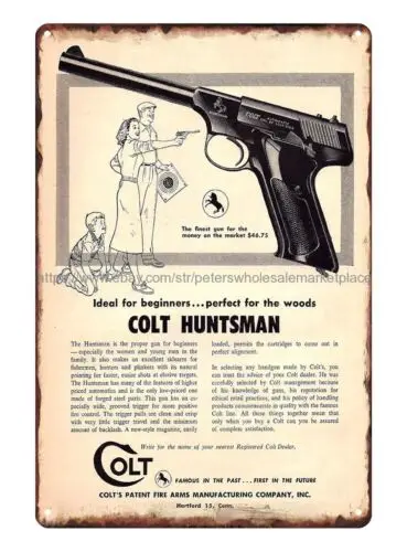 1957 Colt Huntsman Pistol Ad Collectible Firearms metal tin sign garage shop