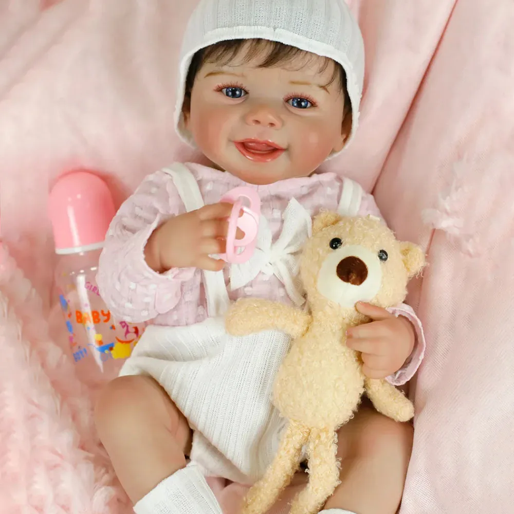

18inch Finished Bebe Reborn Doll Full Body Silicone Vinyl With Rooted Hair Soft Touch Feeling Lifelike Newborn Baby Girl