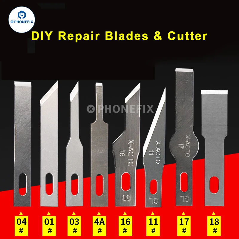 10PCS Stainless Steel Blades with Handle Wood Cutting Engraving Tool Set Mobile Phone BGA IC Chip Glue Removal Repair Hand Tools