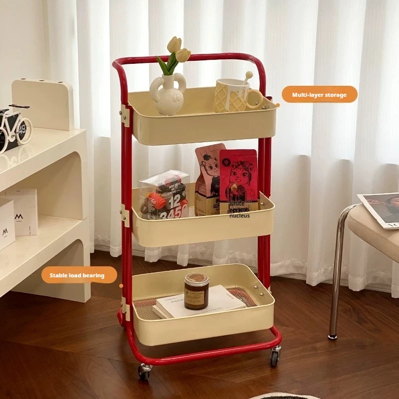 Hot Multi-Layer Contrast Color Trolley Storage Shelf Trolley Organizer Mobile Cosmetics Snack Storage Rack Bathroom Mobile Shelf