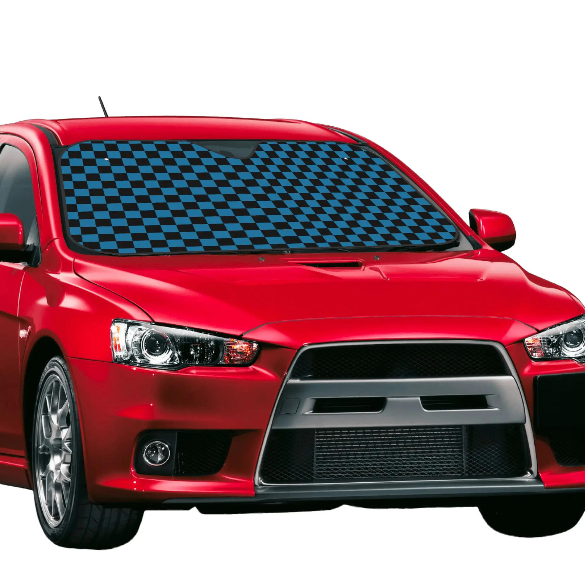 Windshield Sun Shade Car Blue Black Checkered Checkerboard Plaid Solar Reflector Protector Visor Screen Cover Vehicle Windscreen
