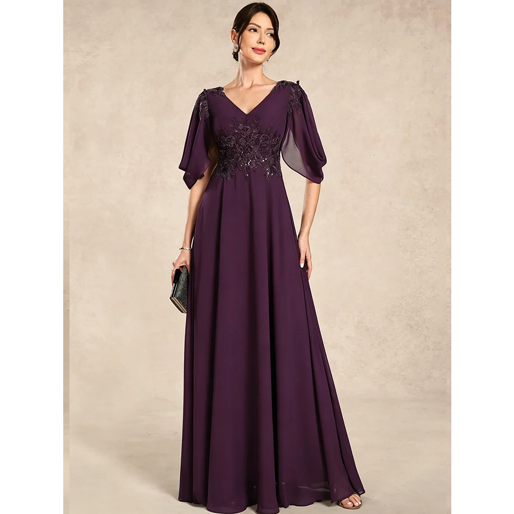 Lace Applique Mother of the Bride Dress 2026 V-neck Elegant Formal Wedding Guest Dress A-line Long Evening Party Gowns Custom