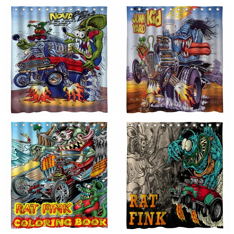 The Junk Yard Kid Cartoon Monster Rat Fink Ed Big Daddy Roth Design Fabric Bathroom Shower Curtain Home Decor