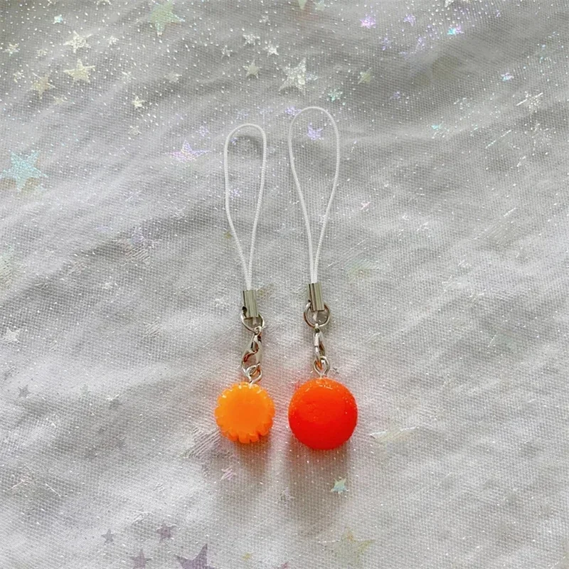 Cute Mini Orange Tangerine Fruit Flesh -Pastel Phone Charm -Keychain for Bags and Electronics -Creative Food Keyring Accessories