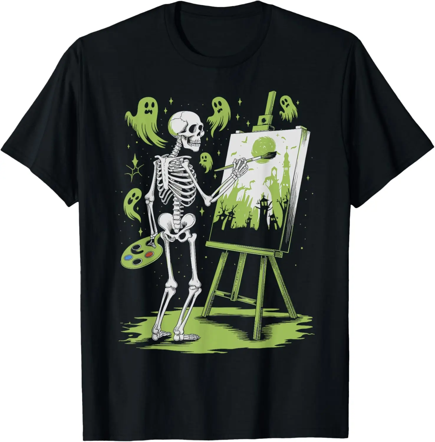 Skeleton Art Painting Lovers Spooky Halloween Artist Drawing T-Shirt