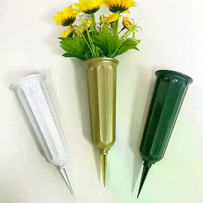 1/2Pcs Cemetery Vase With Spikes Plastic Floral Vase Holder For Gravestone Grave Yard Ground Outdoor Flower Marker Decorations