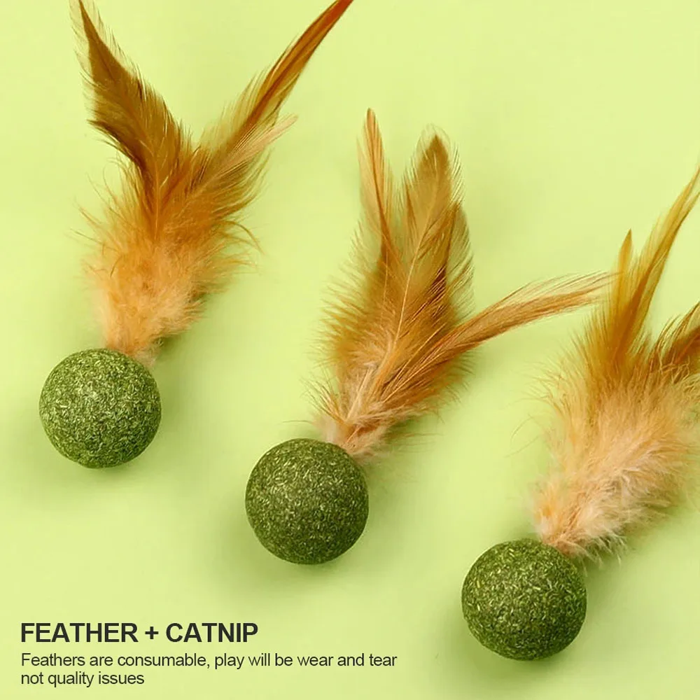 Cat Mint Ball Feather Catnip Ball Self Cleaning Teeth Grinding Ball Feather Toy Ball Pet Toys Cat Supplies Pet Cleaning Tool view 2