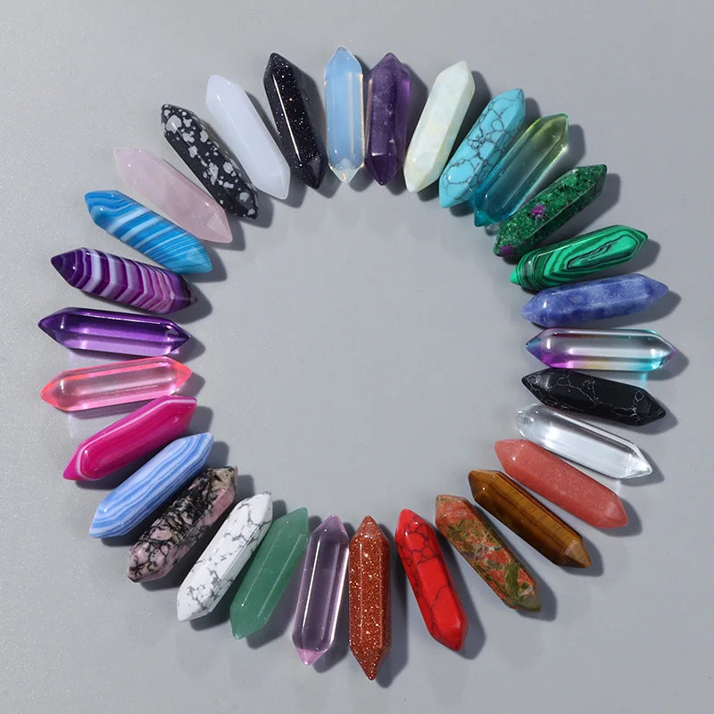 8X33Mm Geen Gat Geluk Zeshoekige Kolom Natuurlijke Home Decoratie Opal Rose Quartzs Turkoois Spitse Kegel Reiki Healing crystal