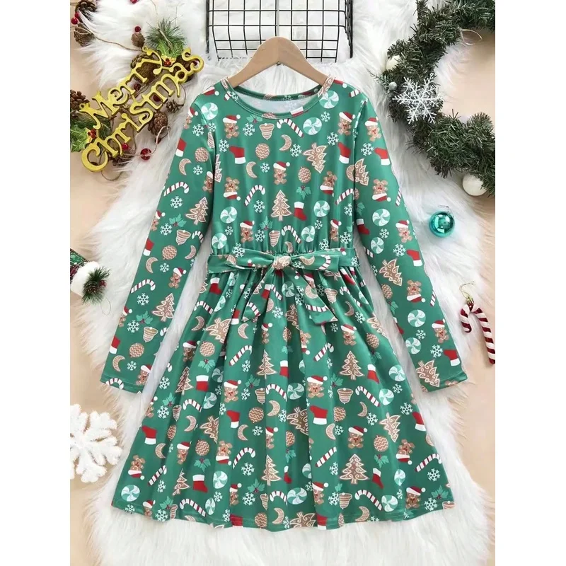 Cartoon Gingerbread Men Long-Sleeved Dress Comfortable Popular Style Dress for Women