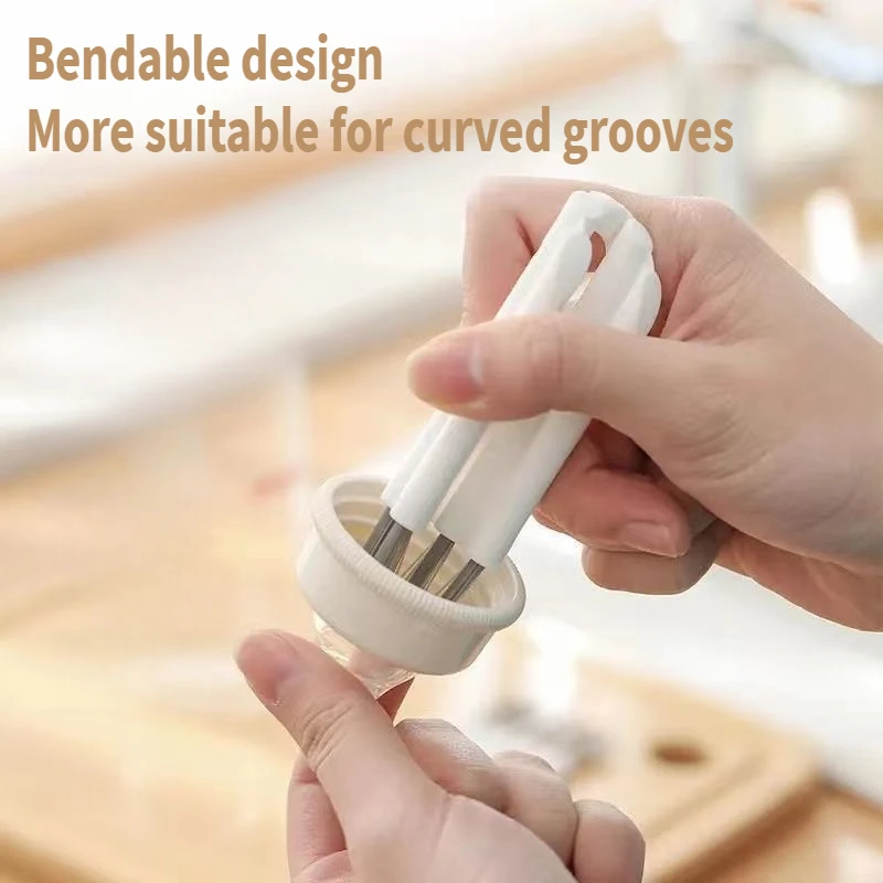 5Pcs Creative Multi-functional Bendable Cup Lid Groove Mini Cleaning Brush Keyboard Fan Frame Stove Ring Sink Filter Gap Cleaner