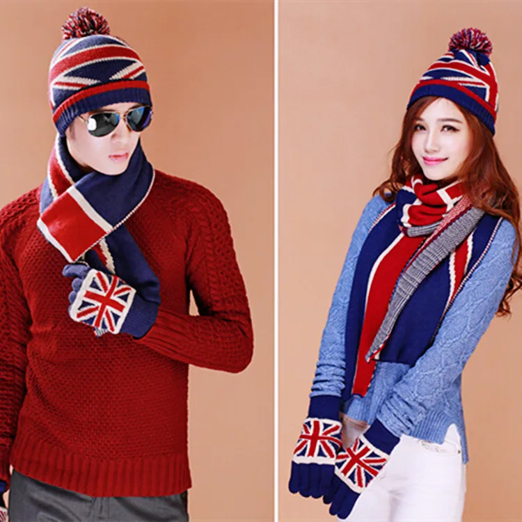 

New Thickened Warm Rice Flag Hat, Gloves, Scarves, Men's and Women's Three Piece Suit