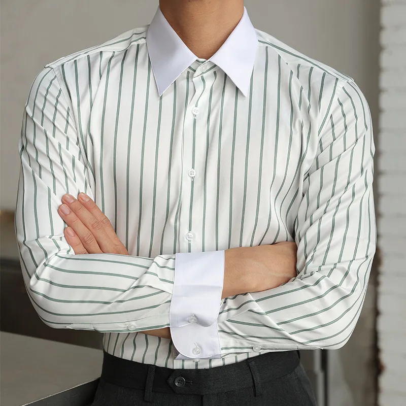

Slim Fit Long Sve Striped irt Men's Casual Contrast Color Collar Busin Sle Breathable hine Waable Anti-Wrinkle