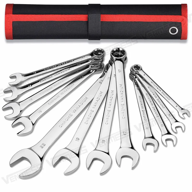 Combination Wrench Set,12-Point Open and Box End Spanners For Garage,Car Repair Tools,With Mirror Finish,Heat-Treated Cr-V Steel 