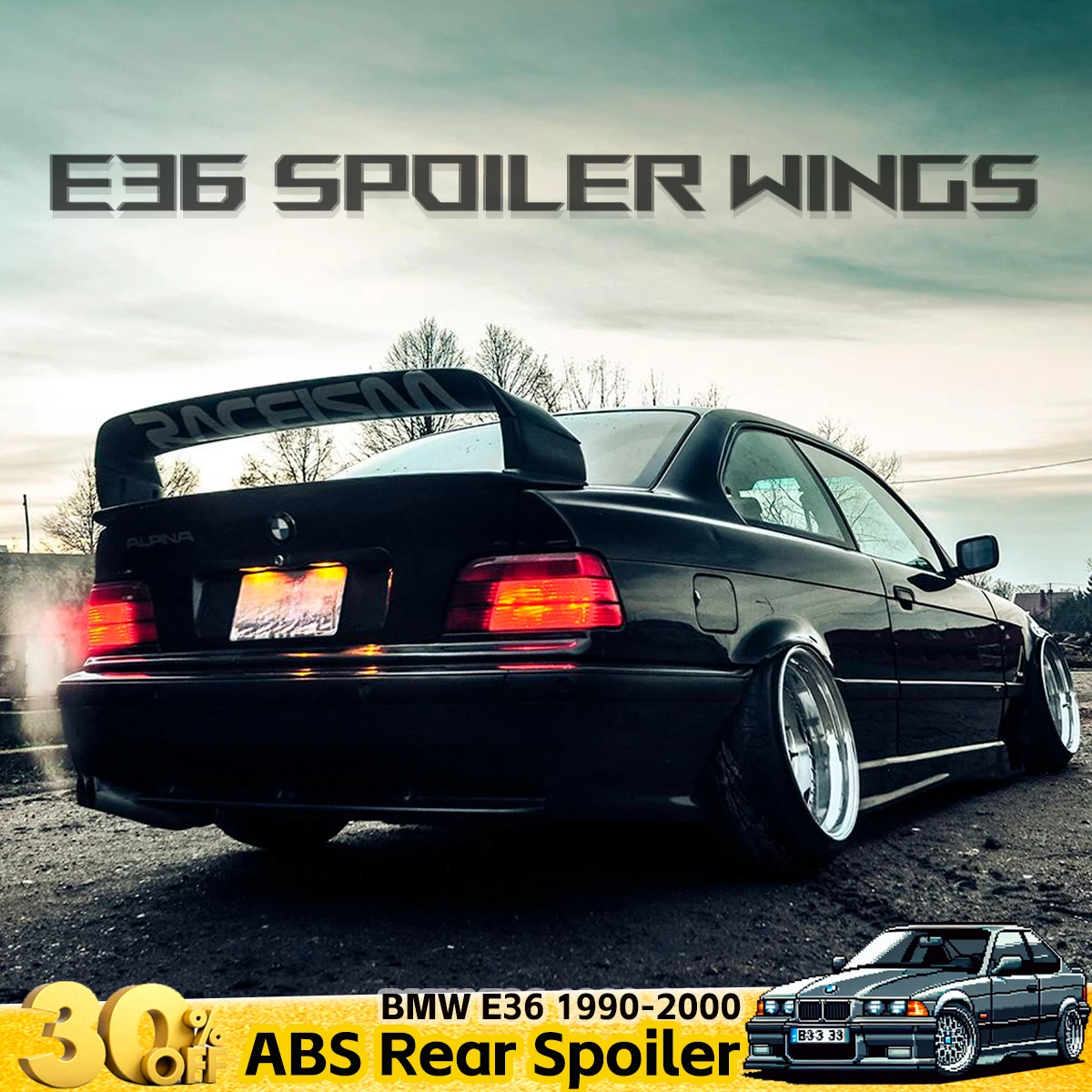 For 1990-2000 BMW E36 Car Rear Trunk Lid Lip Body Kit Spoiler Wings M3 GT Sedan Black Carbon Tuning Exterior Accessories