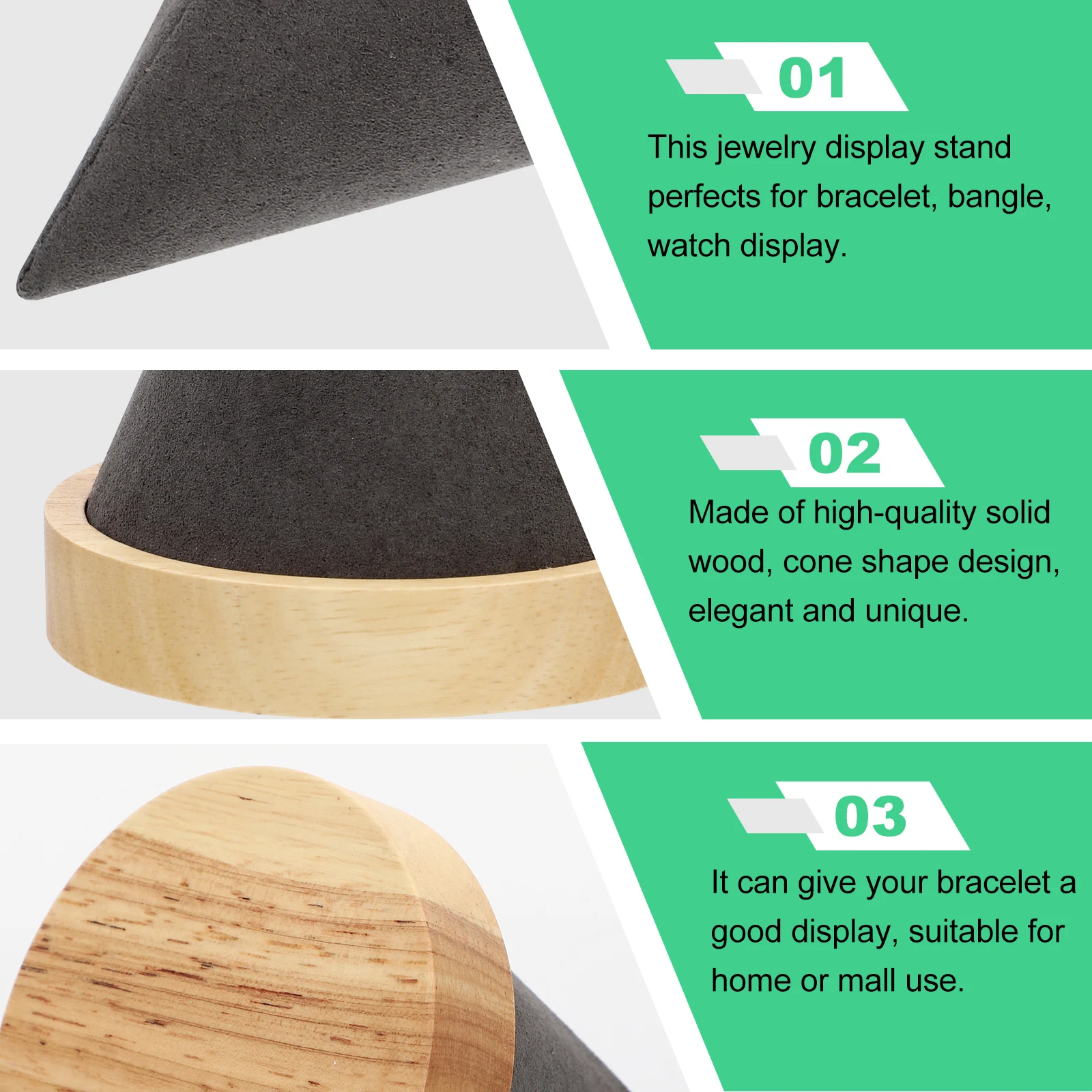 

Solid Wood Hand Bracelet Display Stand Cone Shape Elegant Jewelry Organizer Holder for Watch Bangle Retail Home