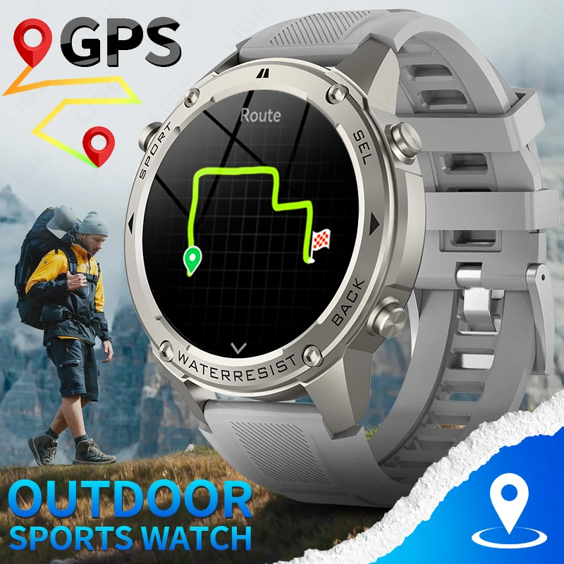 LIGE 5ATM ساعة ذكية 1.43 "AMOLED شاشة مكالمة صوتية في الهواء الطلق الساعات الرياضية الرجال مقاوم للماء 500mAh بطارية الصحة لتحديد المواقع Smartwatch